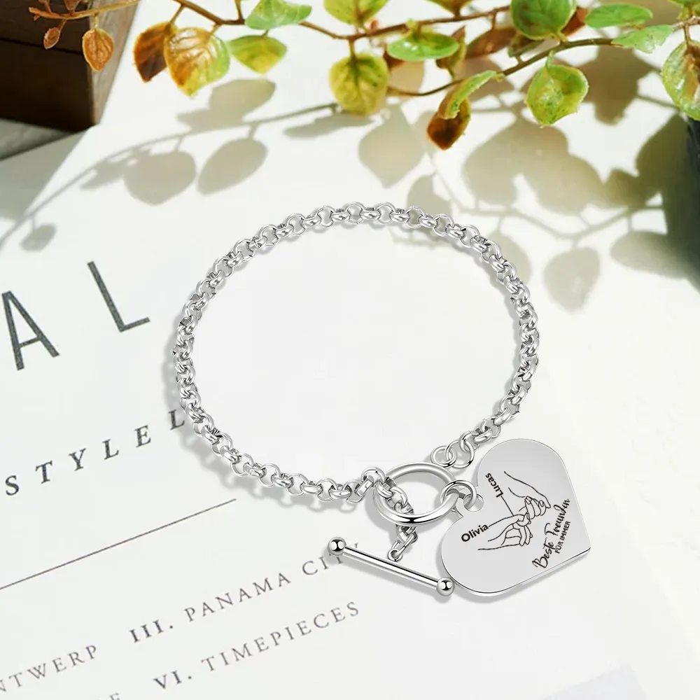 Personalisierte 2 Namen Edelstahl Armband für meine beste Freundin Du wirst immer für mich da sein – Geschenk mit Nachrichtkarte