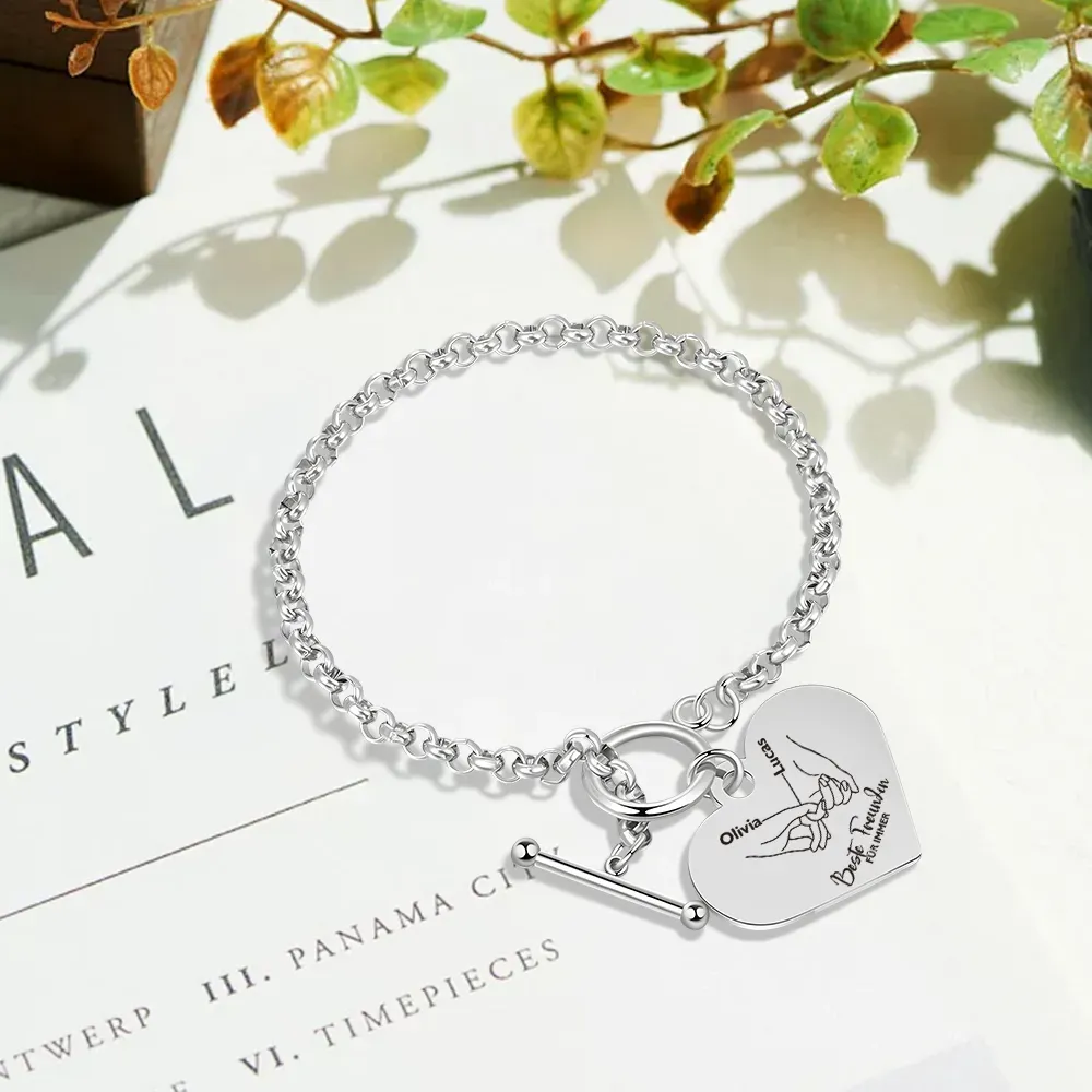 Personalisierte 2 Namen Edelstahl Armband für meine beste Freundin Du wirst immer für mich da sein – Geschenk mit Nachrichtkarte