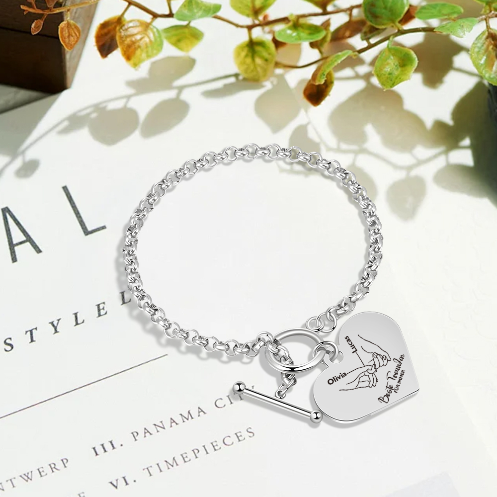 Personalisierte 2 Namen Edelstahl Armband mit Herzanhänger –Beste Freundin für immer– Geschenk für Freundin