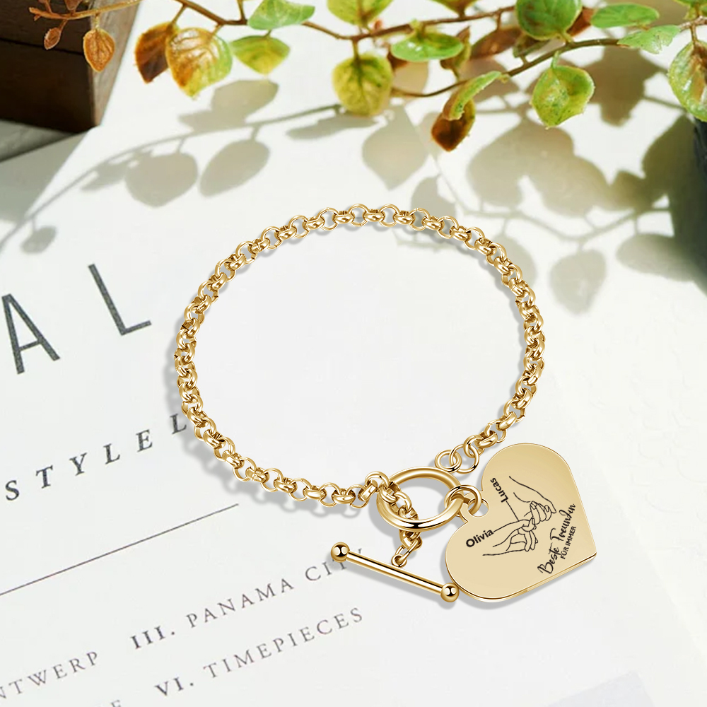Personalisierte 2 Namen Edelstahl Armband mit Herzanhänger –Beste Freundin für immer– Geschenk für Freundin