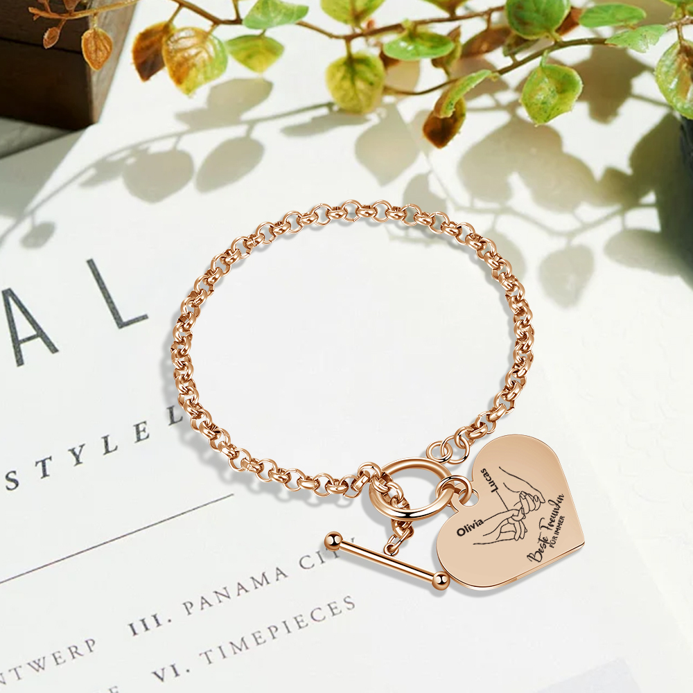 Personalisierte 2 Namen Edelstahl Armband mit Herzanhänger –Beste Freundin für immer– Geschenk für Freundin