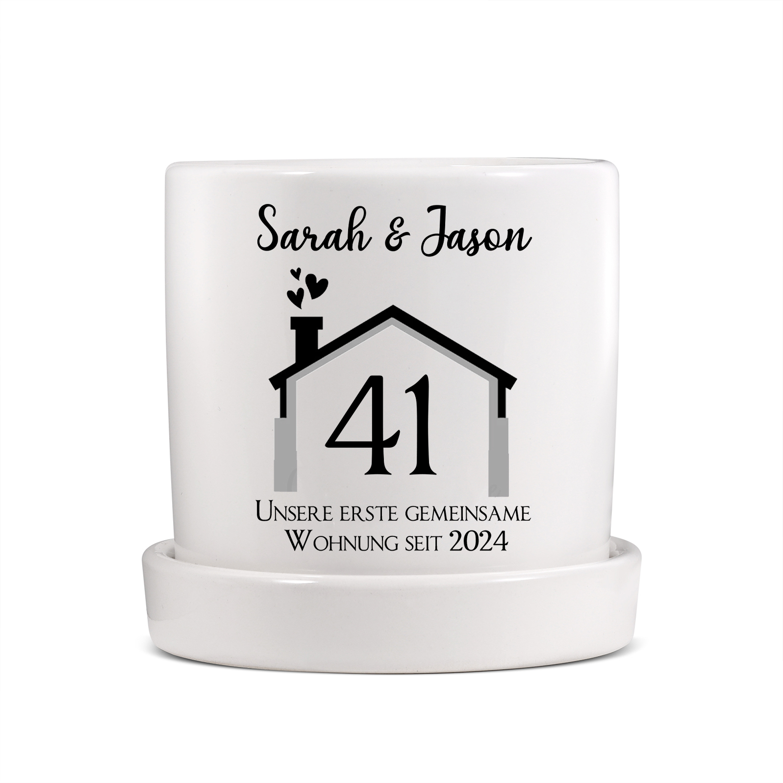 Personalisierbare Nummer & 2 Texte Liebespaar Blumentopf Einweihungsgeschenk Geschenk für ein neues Zuhause