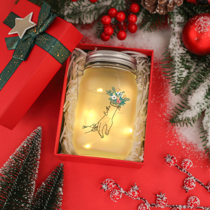 Personalisierte 2-7 Namen Hand in Hand Glasflaschen - Leuchtflasche als einzigartiges Geschenk für Familie