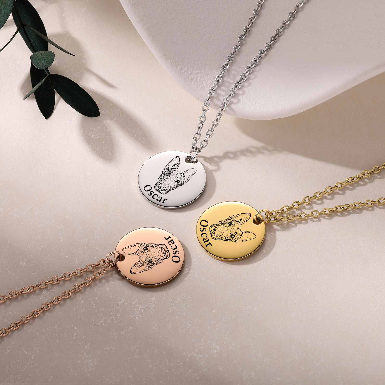 Personalisiertes 1 Foto & Name Haustier Rund Halskette in Golden/ Silber/ Rosagold