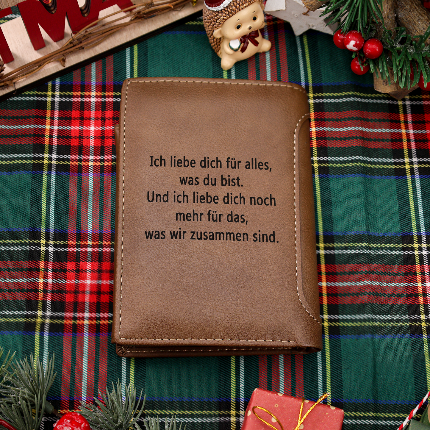 Benutzerdefinierte Inschrift Foto & Text Brieftasche Leder Geldbörse für Männer Große Kapazität Weihnachtsgeschenk