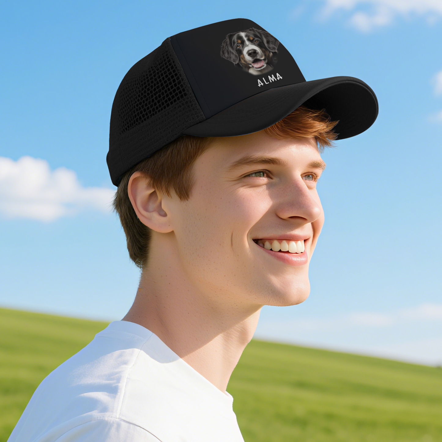 Personalisierte Mesh-Trucker-Cap mit Foto & Namen – Geschenk für Hundebesitzer und Tierliebhaber