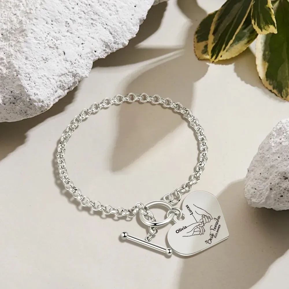 Personalisierte 2 Namen Edelstahl Armband für meine beste Freundin Du wirst immer für mich da sein – Geschenk mit Nachrichtkarte