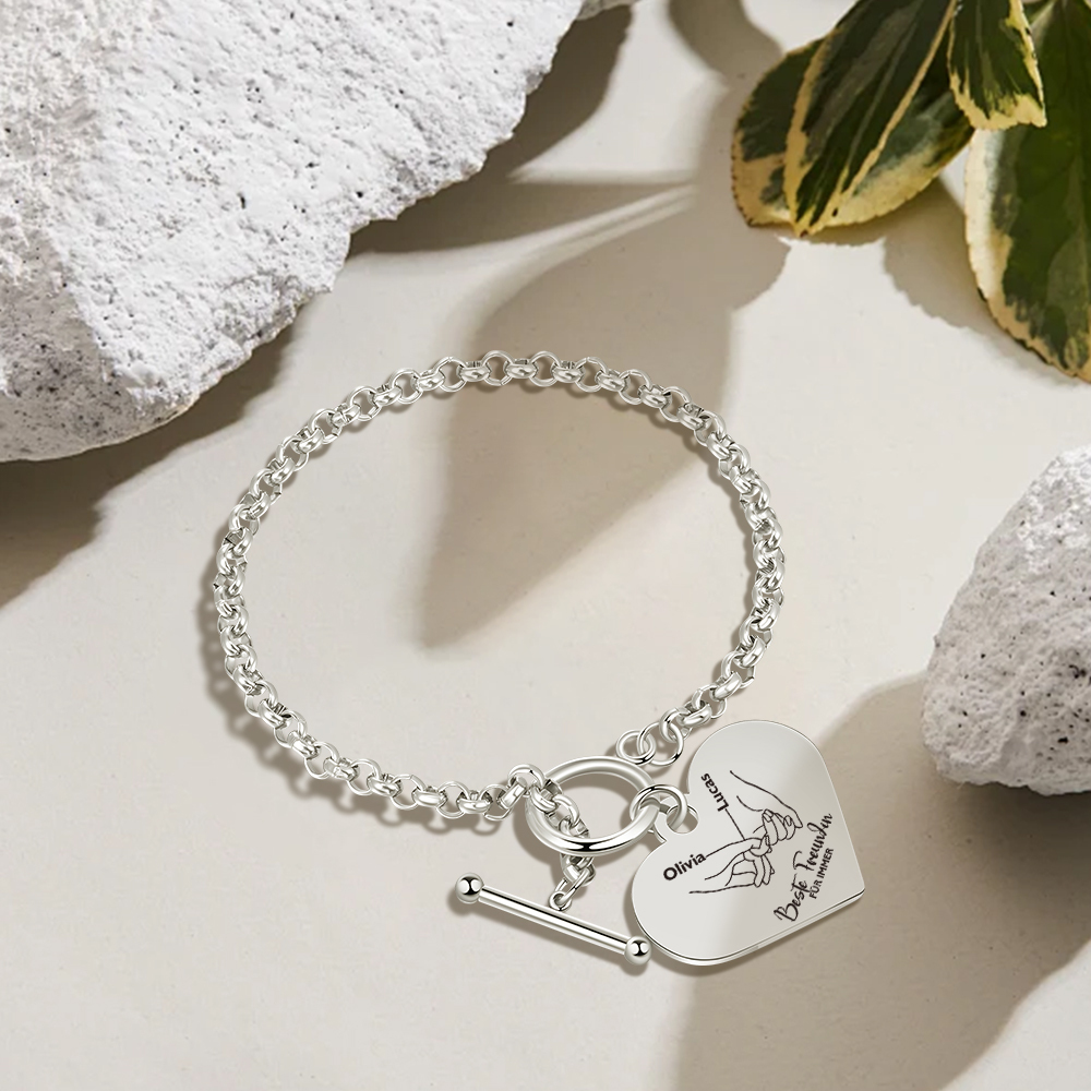 Personalisierte 2 Namen Edelstahl Armband mit Herzanhänger –Beste Freundin für immer– Geschenk für Freundin