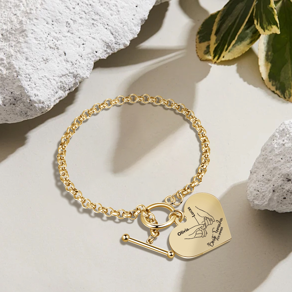 Personalisierte 2 Namen Edelstahl Armband mit Herzanhänger –Beste Freundin für immer– Geschenk für Freundin