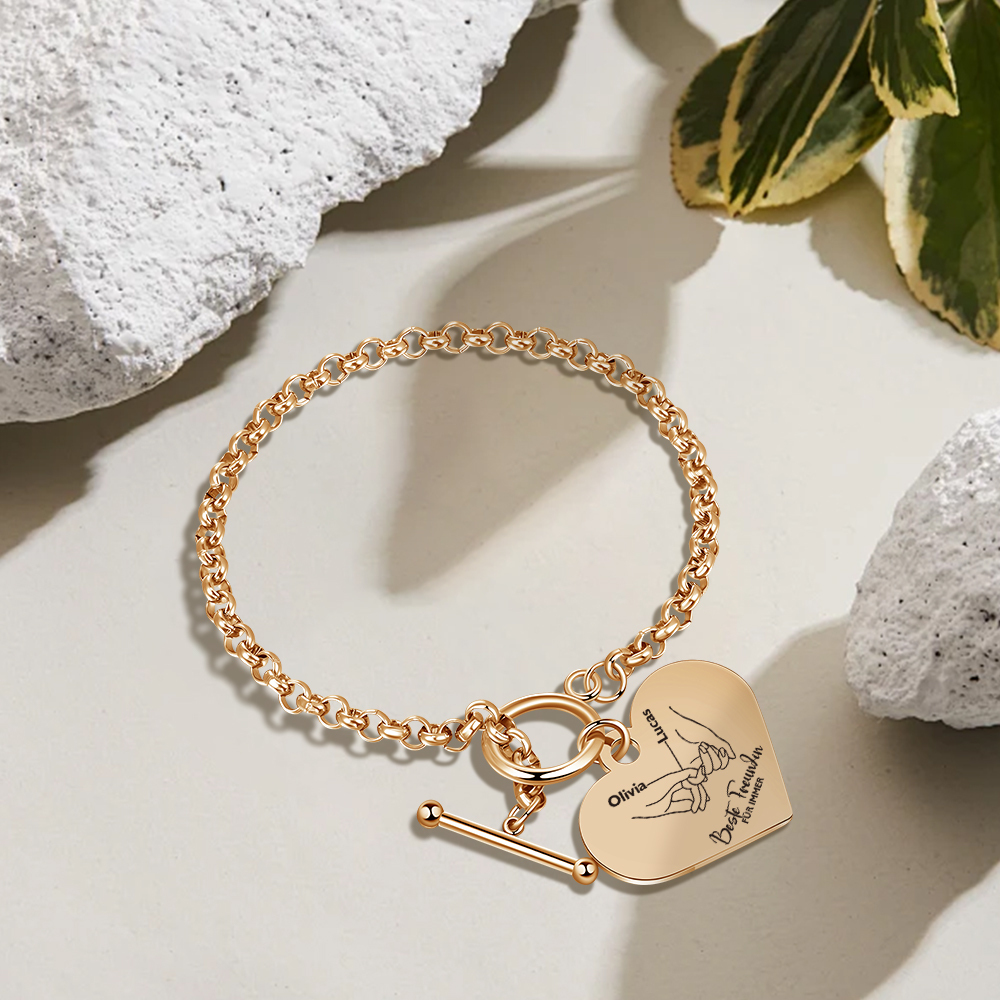 Personalisierte 2 Namen Edelstahl Armband mit Herzanhänger –Beste Freundin für immer– Geschenk für Freundin