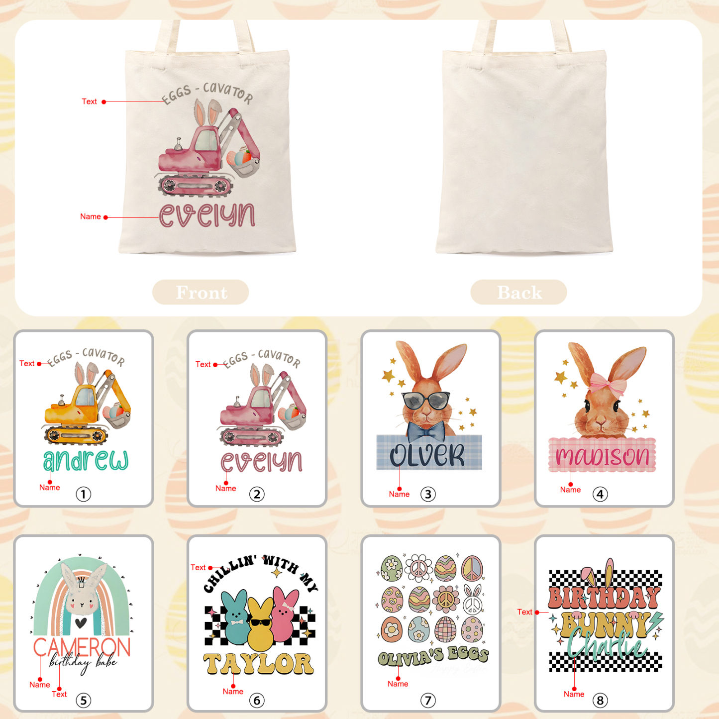 Personalisierbarer Name & Text Ostern Leinen Hase Tasche