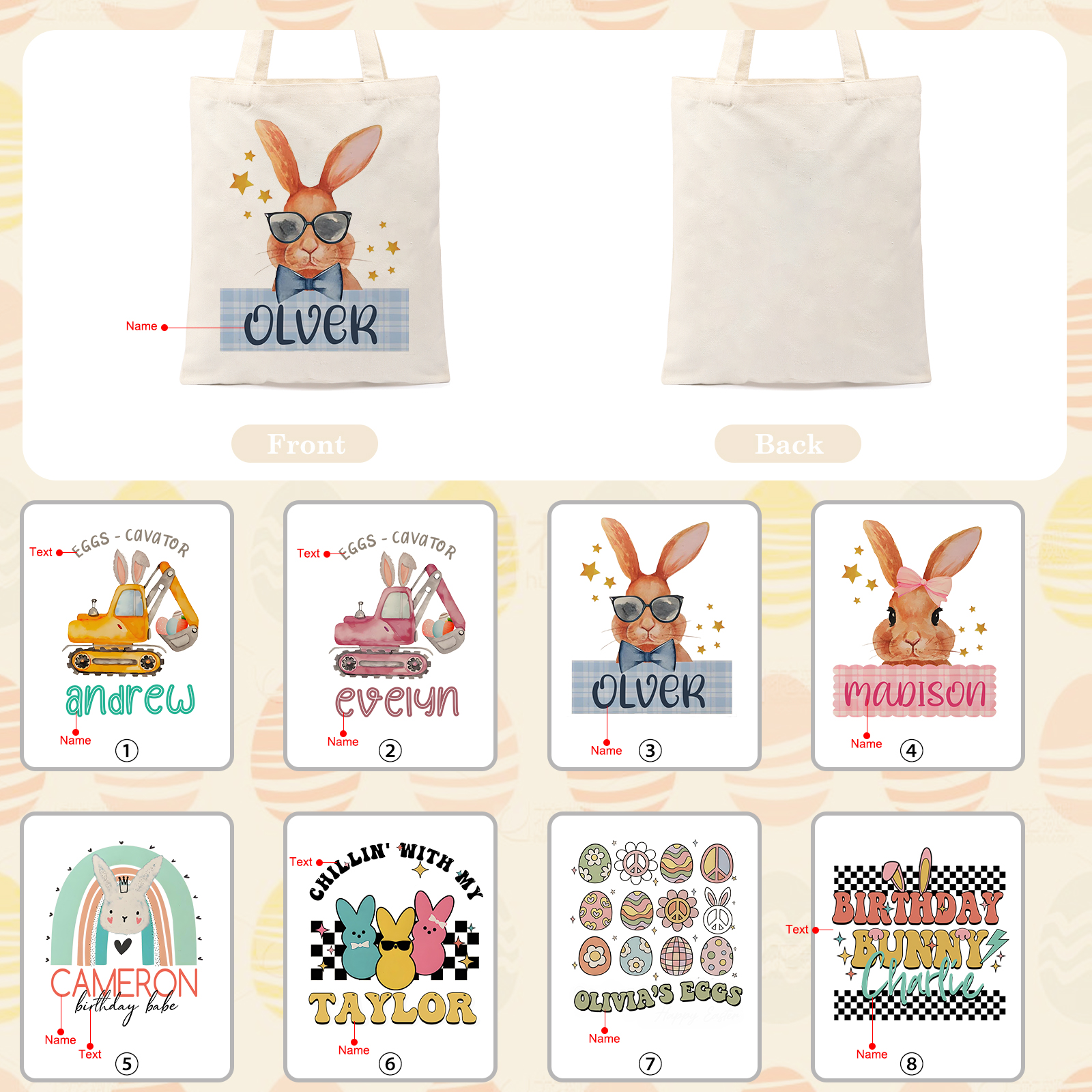 Personalisierbarer Name & Text Ostern Leinen Hase Tasche