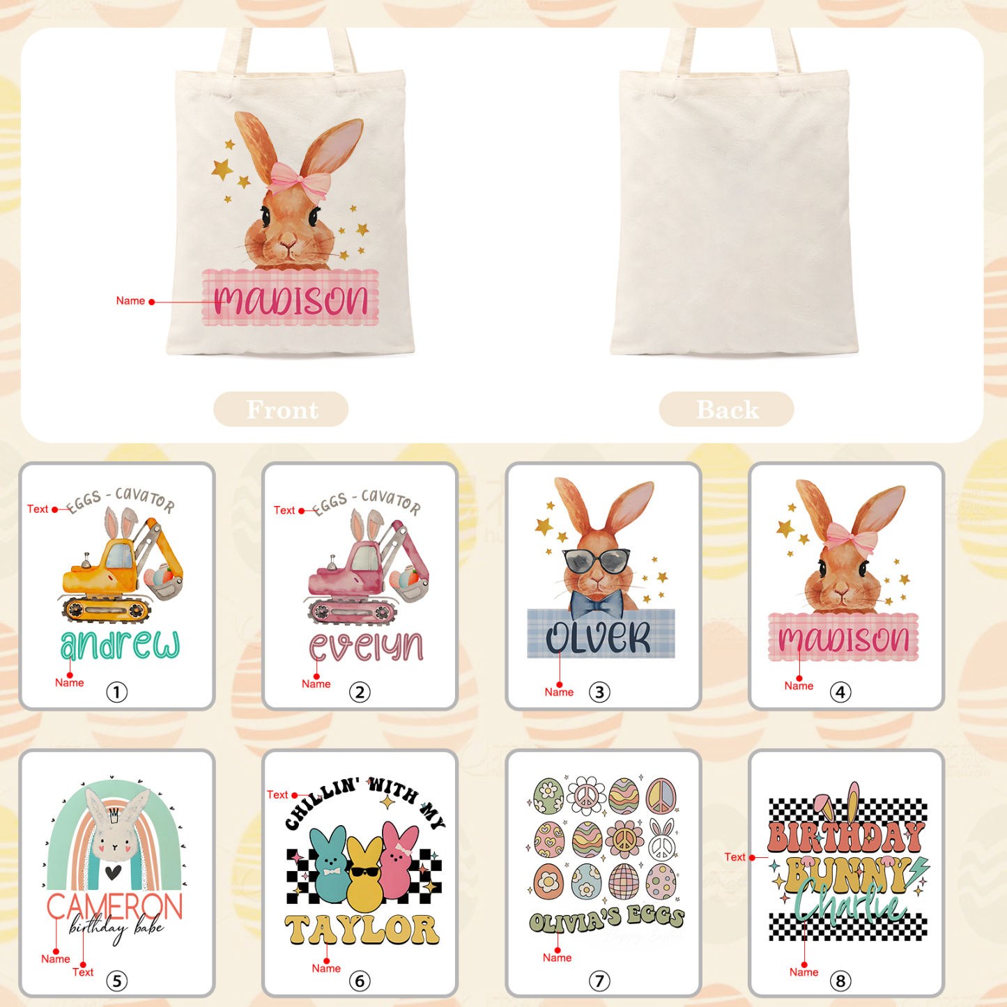 Personalisierbarer Name & Text Ostern Leinen Hase Tasche