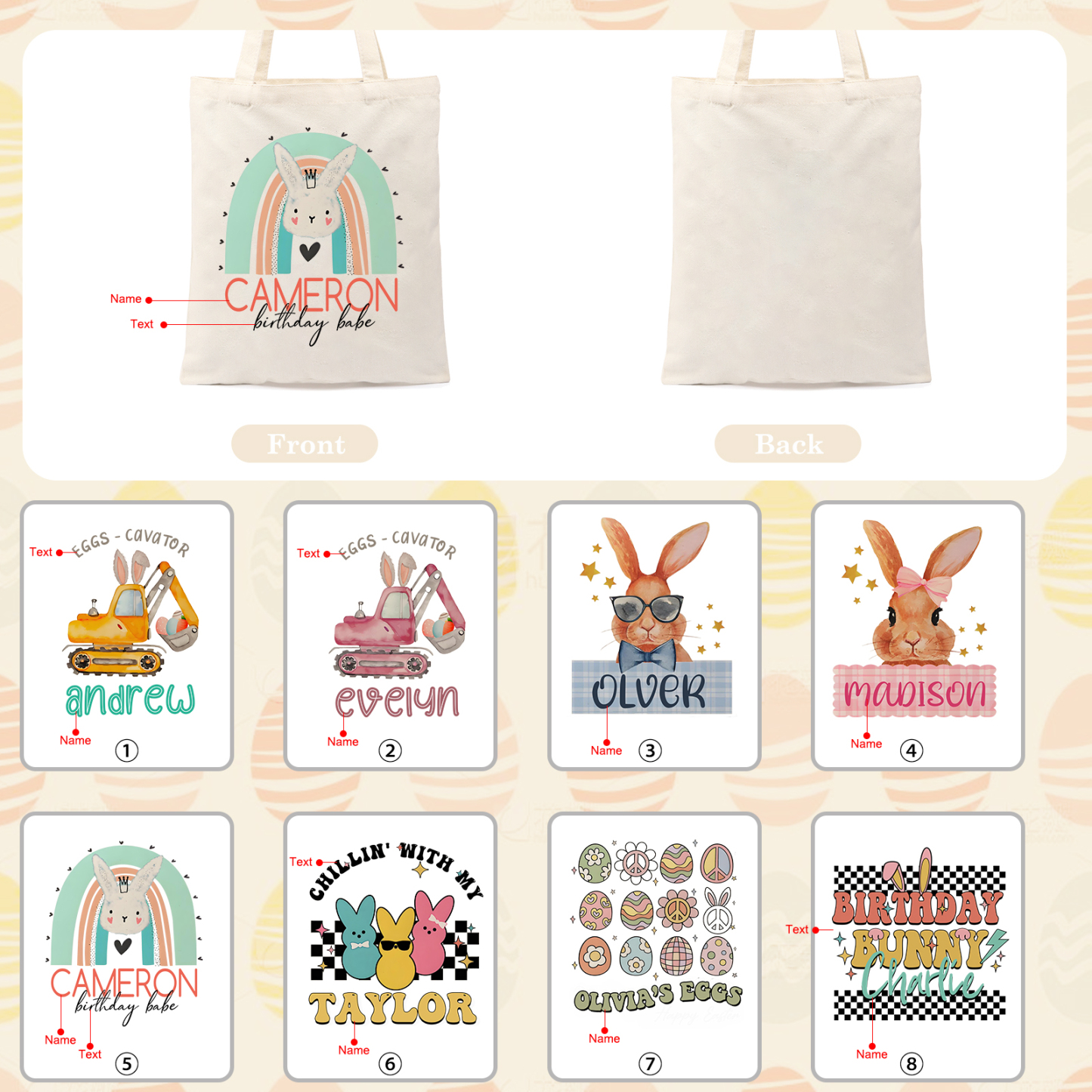 Personalisierbarer Name & Text Ostern Leinen Hase Tasche