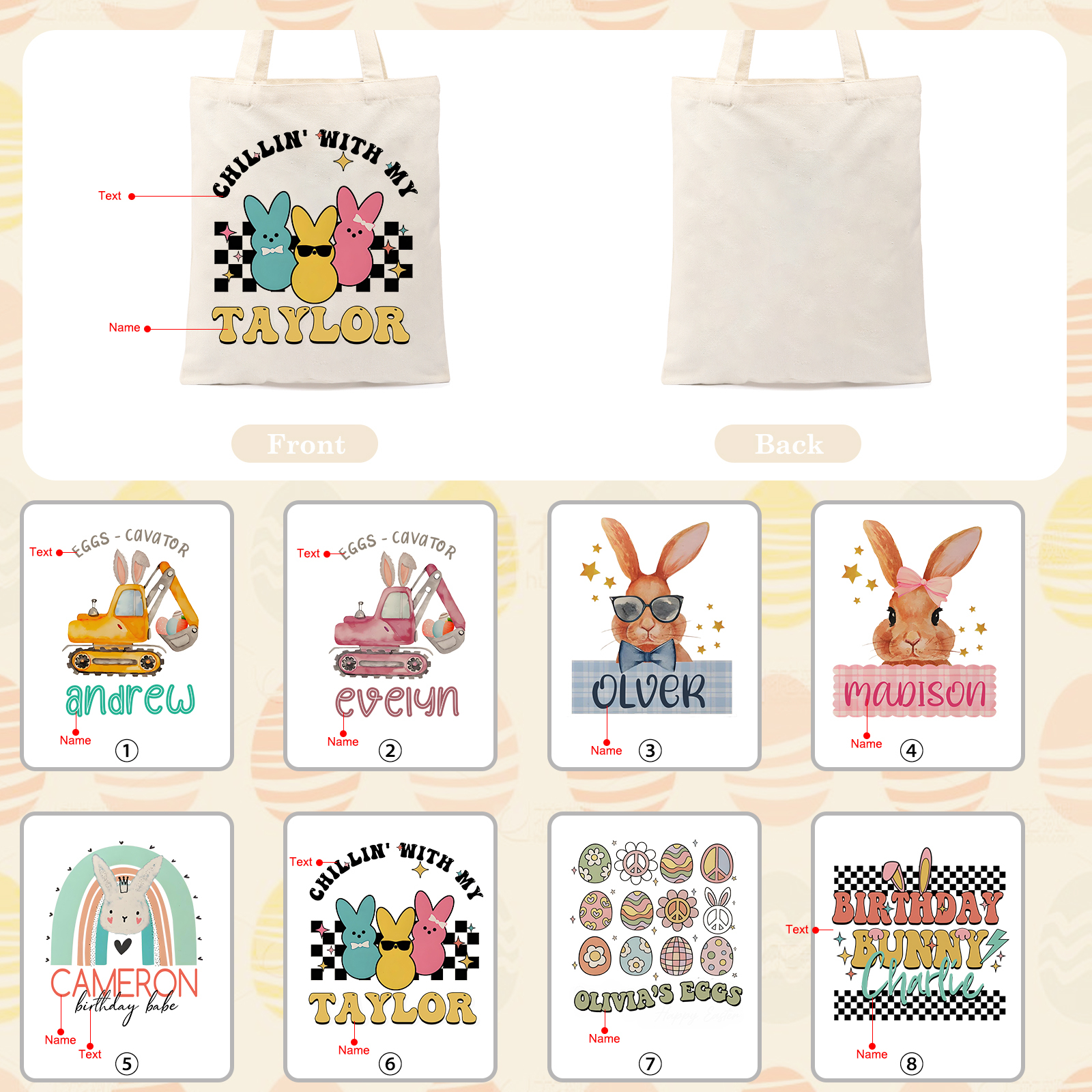 Personalisierbarer Name & Text Ostern Leinen Hase Tasche