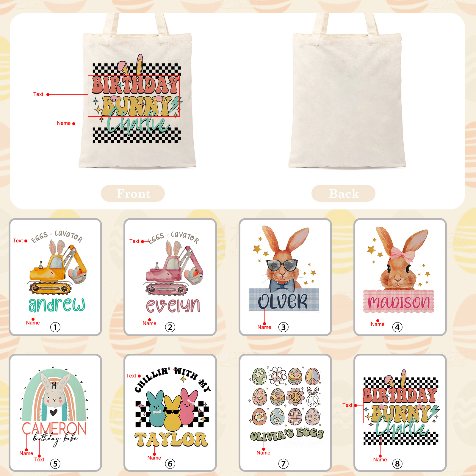 Personalisierbarer Name & Text Ostern Leinen Hase Tasche