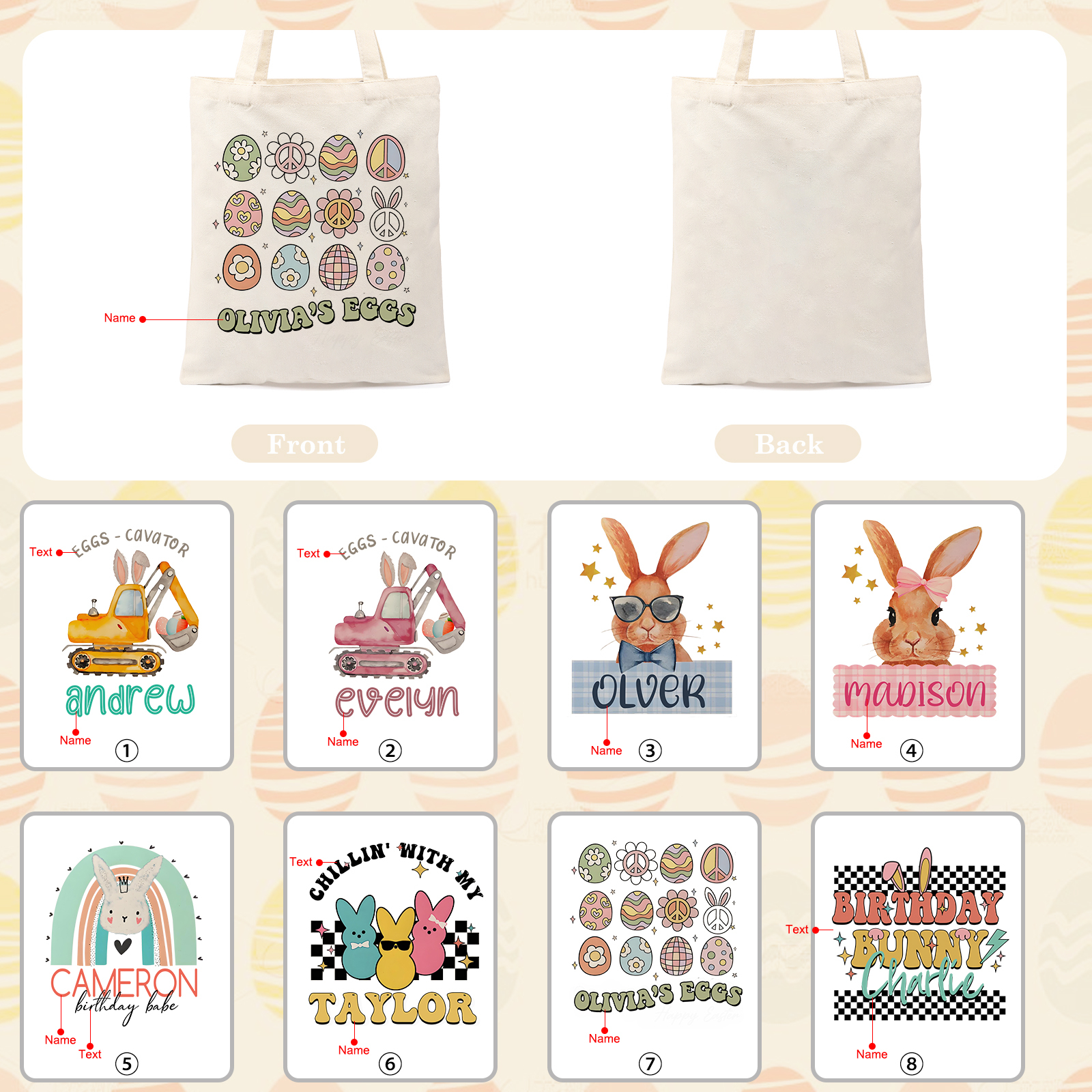 Personalisierbarer Name & Text Ostern Leinen Hase Tasche