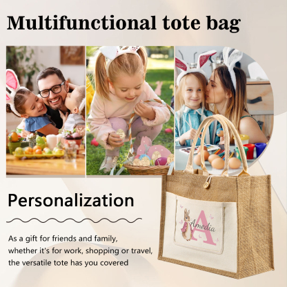 Personalisierbarer Name & Buchstabe Ostern Leinen Hase Tasche