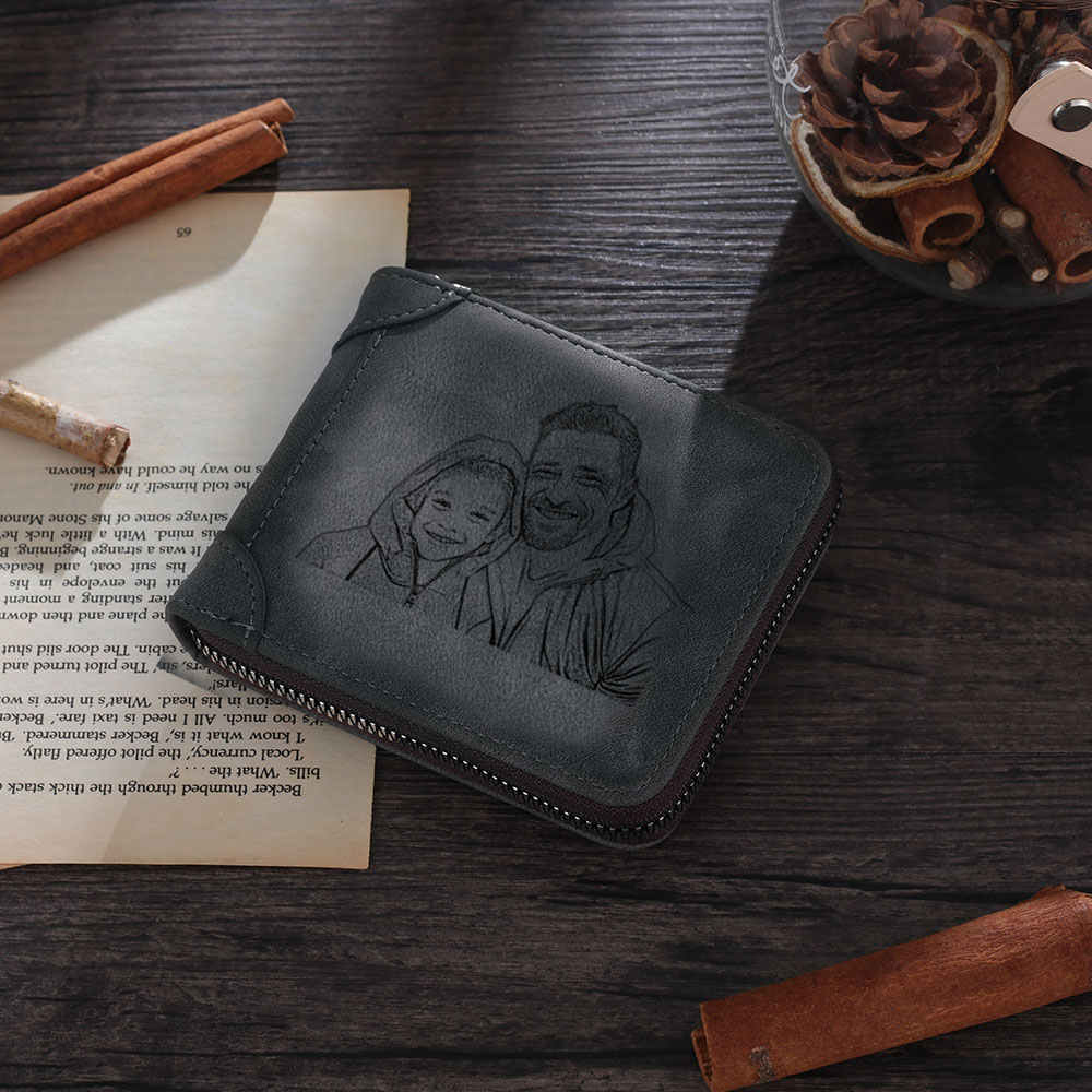 Personalisierte Zip-Geldbörse PU-Leder Fotogravur für Papa——“Das beste Geschenk zum Vatertag”