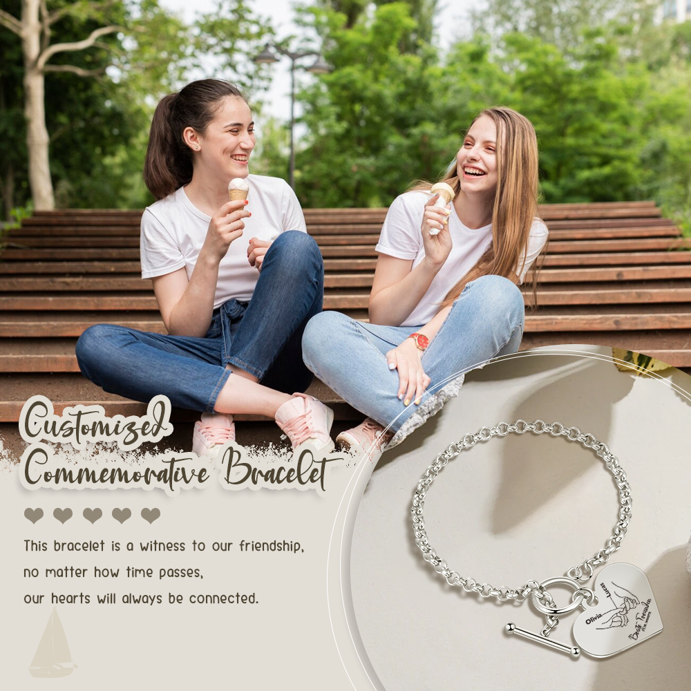 Personalisierte 2 Namen Edelstahl Armband mit Herzanhänger –Beste Freundin für immer– Geschenk für Freundin