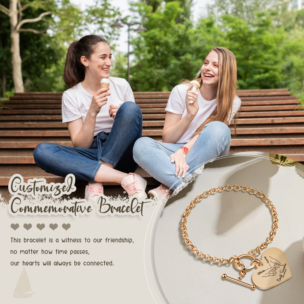 Personalisierte 2 Namen Edelstahl Armband mit Herzanhänger –Beste Freundin für immer– Geschenk für Freundin