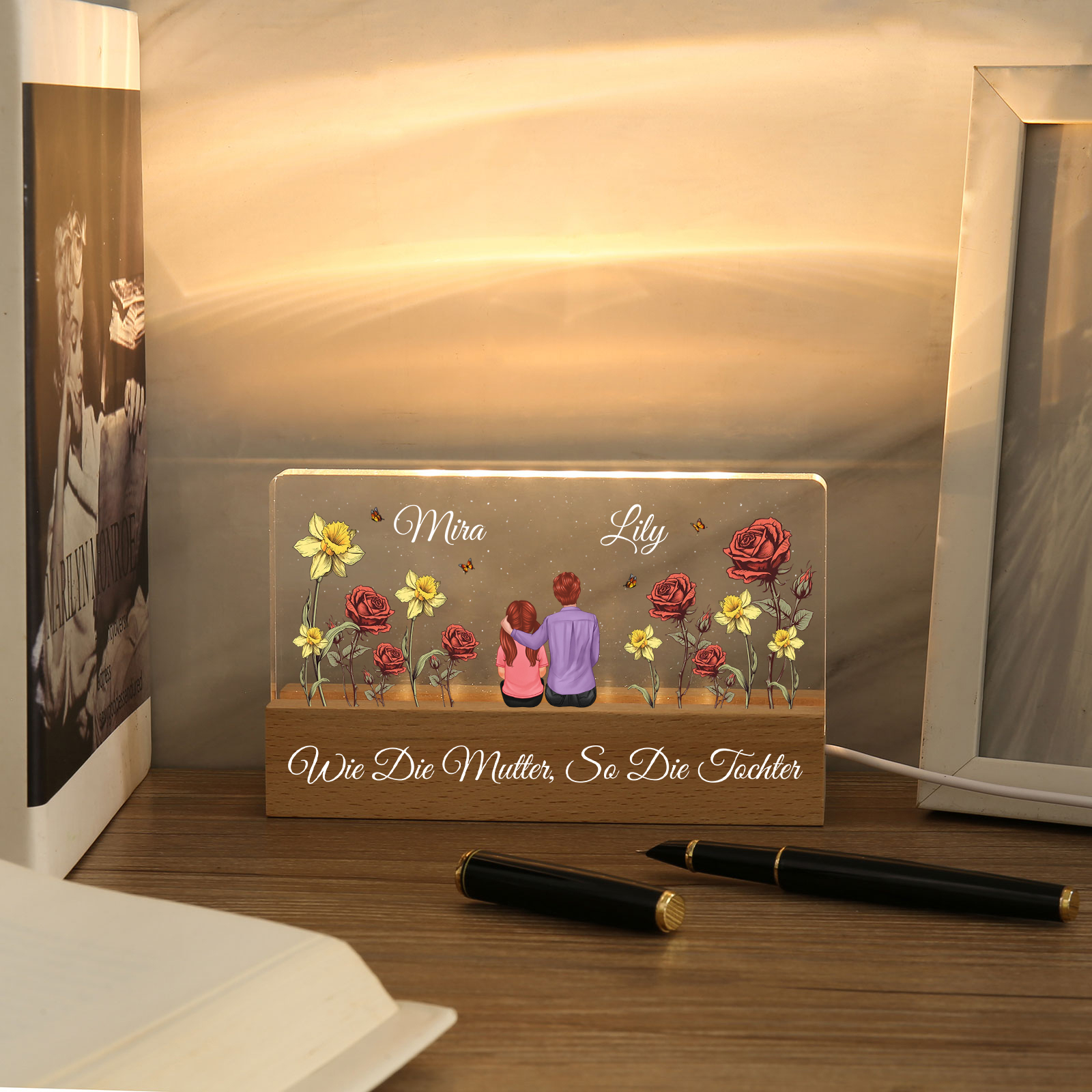 Personalisierte 6 Namen & Text Sonnenblume Elefant Nachtlicht Geschenk für Großmutter/Mutter zum Muttertag