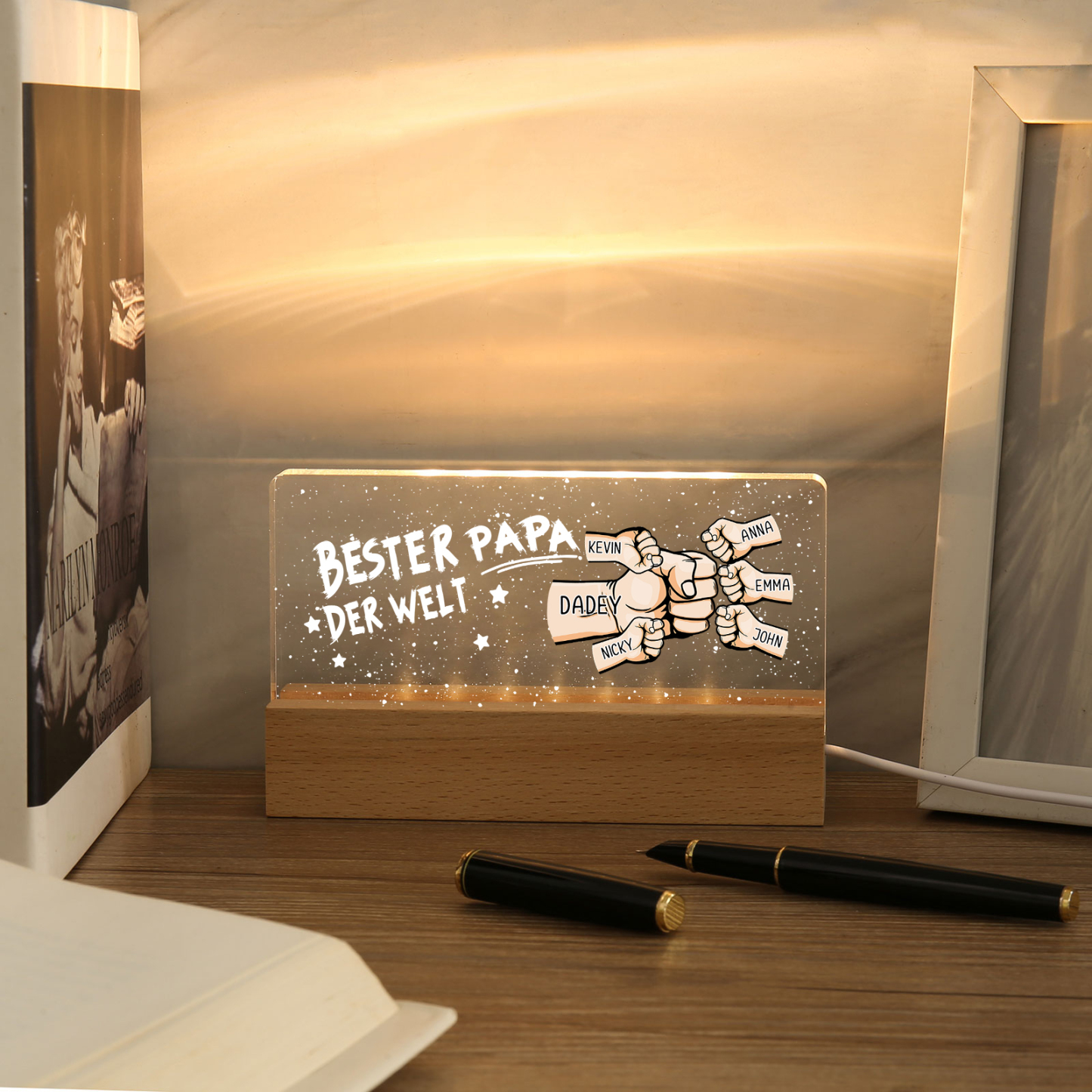 Personalisierte 6 Namen PAPA Faust Nachtlicht Geschenk für Vater-Bester Papa der Welt