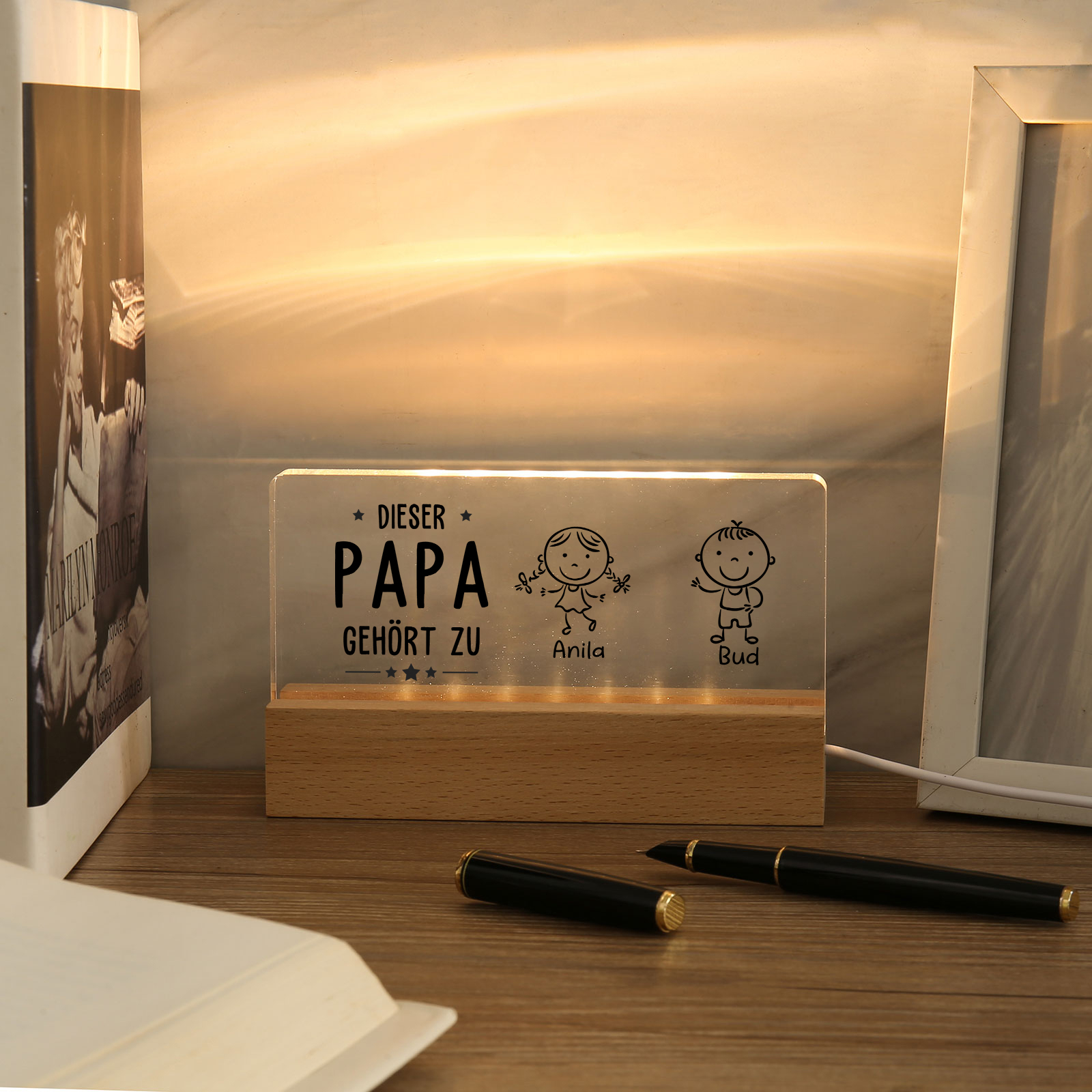 Kettenmachen Personalisierte 4 Namen & Text PAPA Faust Nachtlicht Geschenk für Vater 28.49