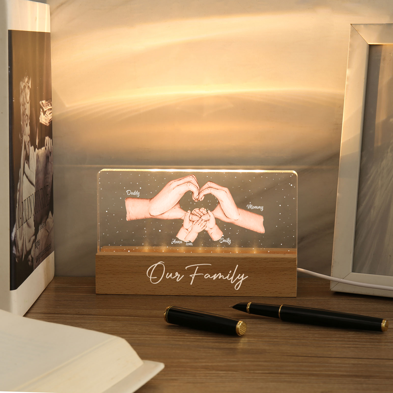 Personalisierte 5 Namen & Text PAPA Hand in Hand Nachtlicht Geschenk für Vater-Unsere Familie