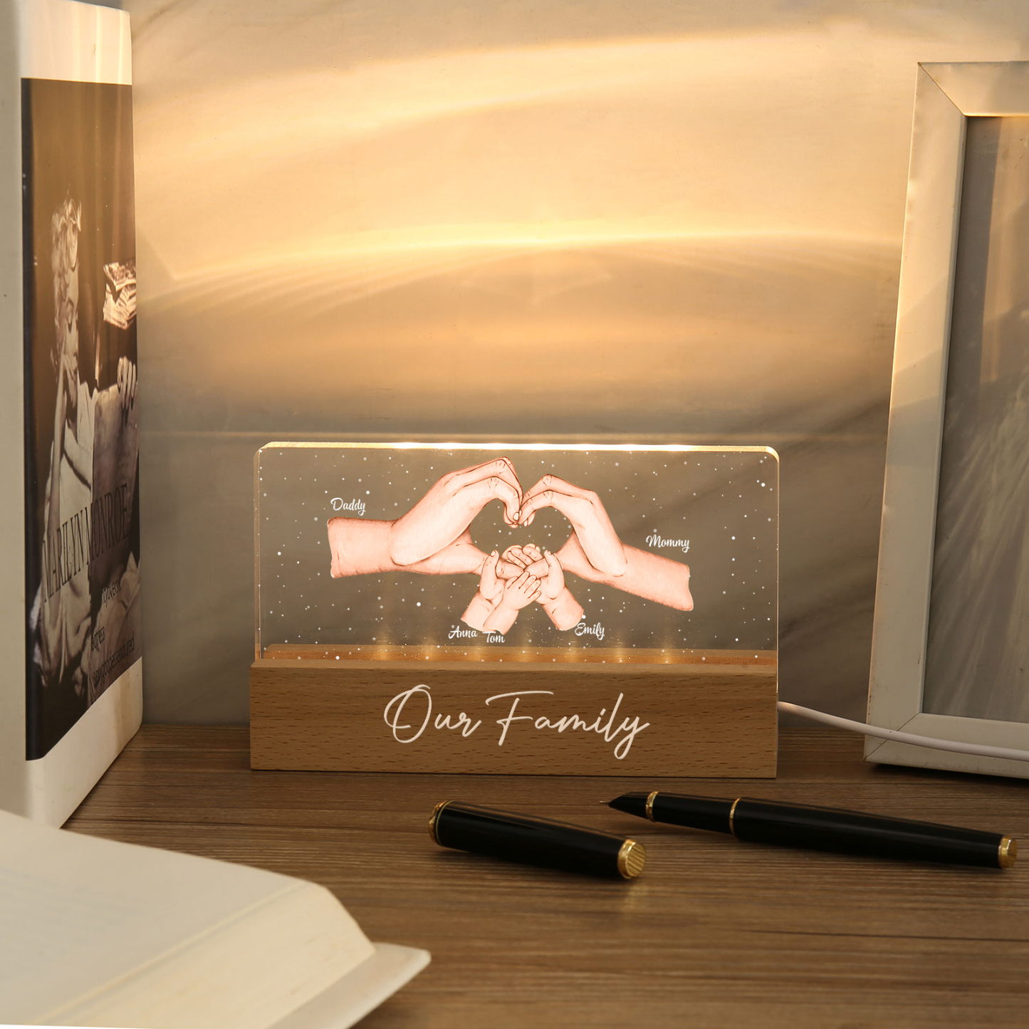 Personalisierte 5 Namen & Text PAPA Hand in Hand Nachtlicht Geschenk für Vater-Unsere Familie