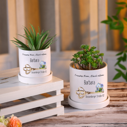 Personalisierbarer Name & 2 Texte & Foto Liebespaar Blumentopf Einweihungsgeschenk Geschenk für ein neues Zuhause