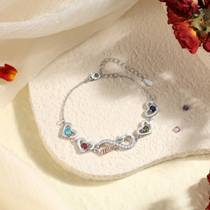 Personalisiertes Infinity-Herz Armband mit Geburtssteinen für Mama mit 2–6 Namen personalisiert
