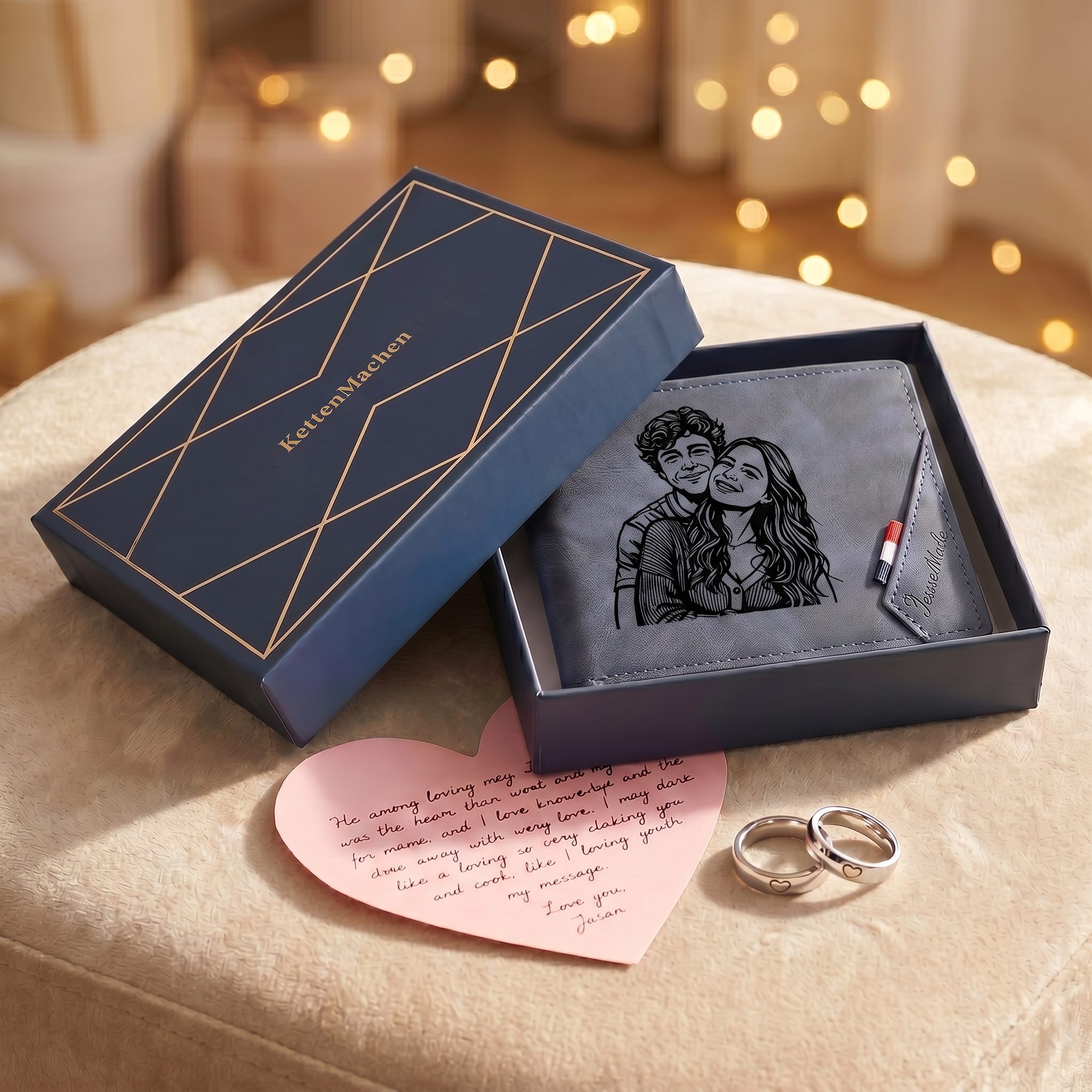 Personalisierte Herren‑Geldbörse mit Foto‑Gravur oder Monogramm Initiale