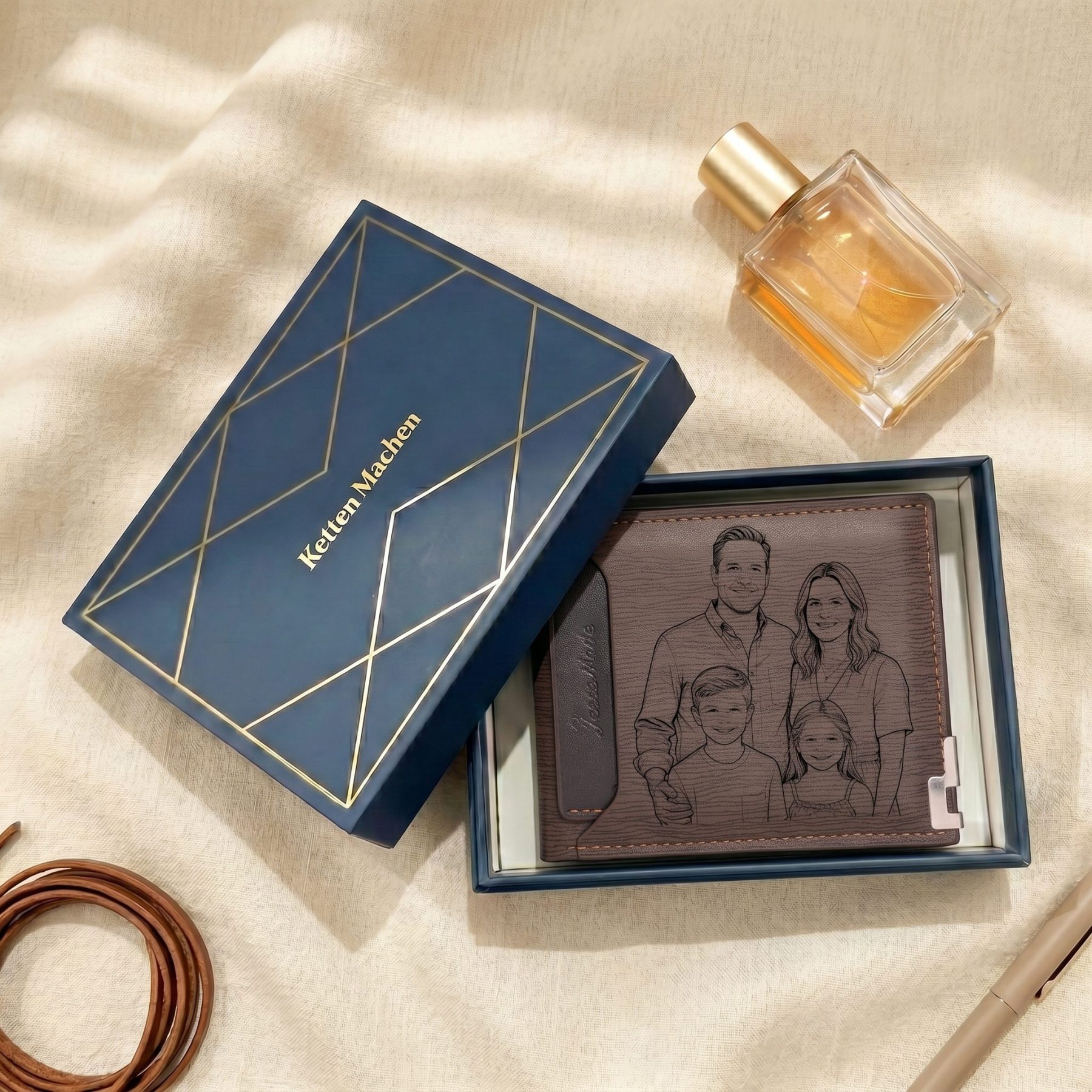 Personalisierte Herren‑Geldbörse mit Foto‑Gravur oder Monogramm Slim Bifold