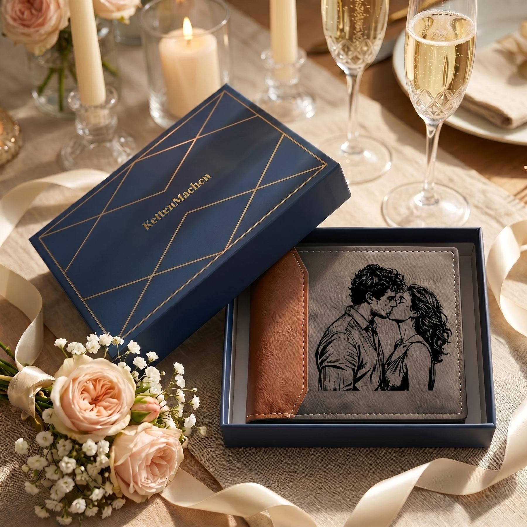 Personalisierte Herren‑Geldbörse mit Foto‑Gravur oder Monogramm zweifarbiges PU‑Leder