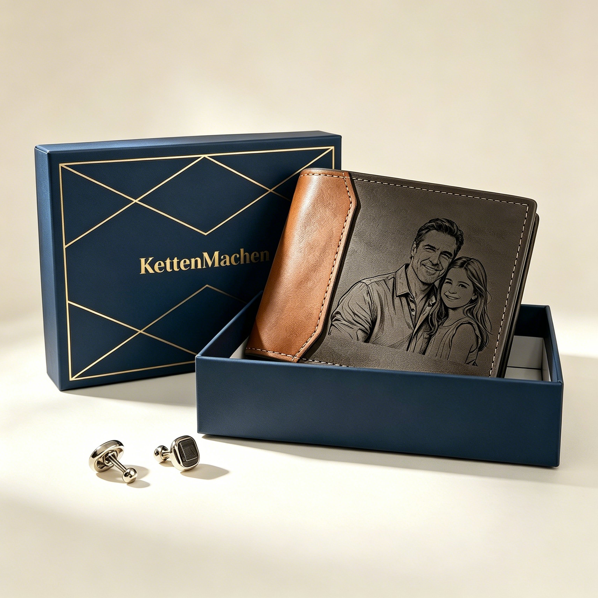 Herren Personalisierte Foto & Name & Buchstabe Grau Leder Geldbörse-Geschenk für Vater