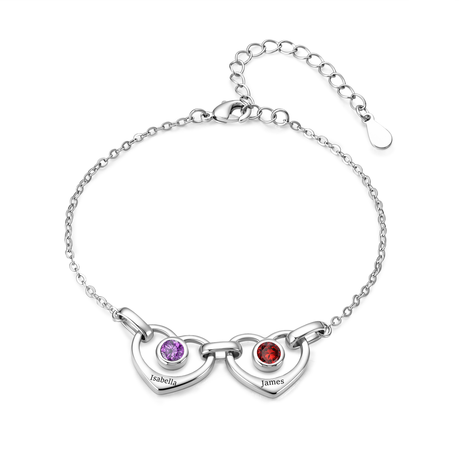 Personalisiertes Armband mit verschlungenen Herzen 1 bis 5 Namen und Geburtssteinen Geschenk für Mama oder Freundin