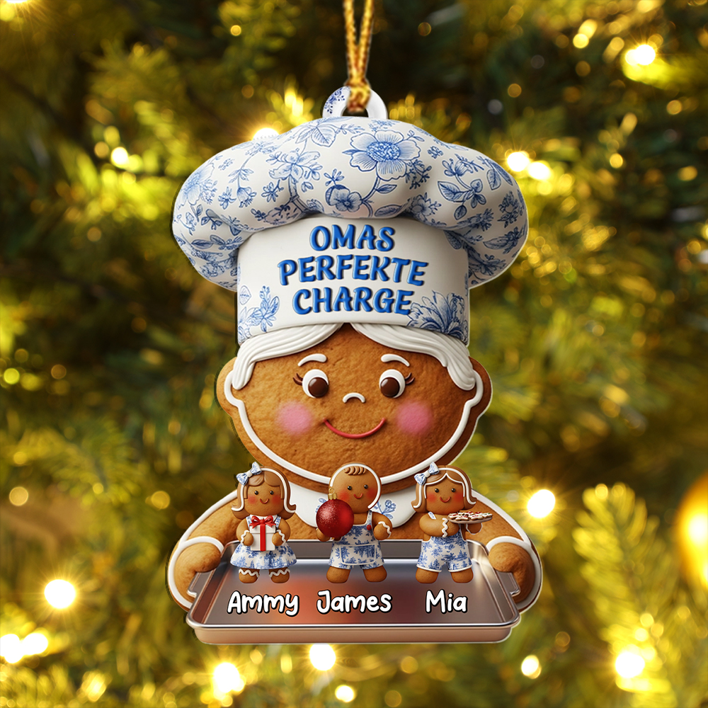 Personalisiete Lebkuchen-Oma Weihnachtsanhänge mit Kinde——"OMAS PERFEKTE CHARGE"
