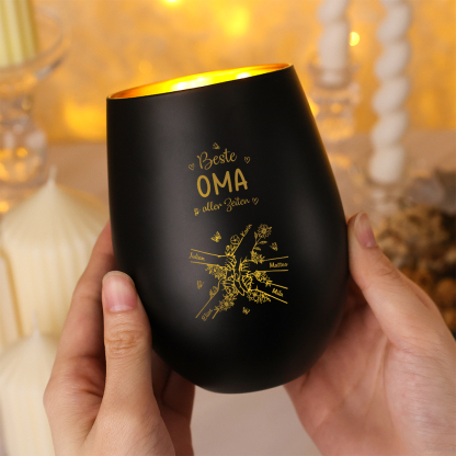 Personalisierter Glas-Kerzenhalter „Beste Mama/Oma aller Zeiten“ mit händchenhaltenden Figuren und 2–7 Kindernamen