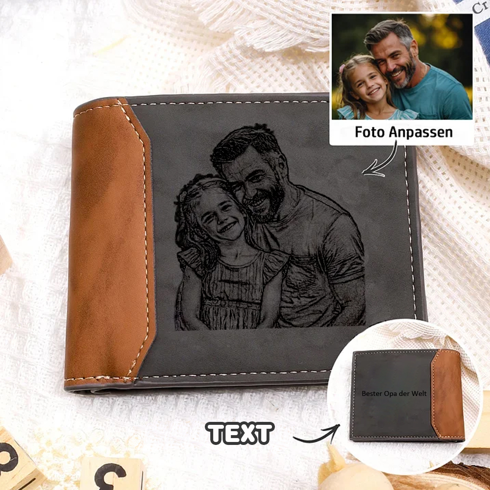 Personalisierbares Foto & Text Brieftasche Leder Kurze Geldbörse für Opa Großvater