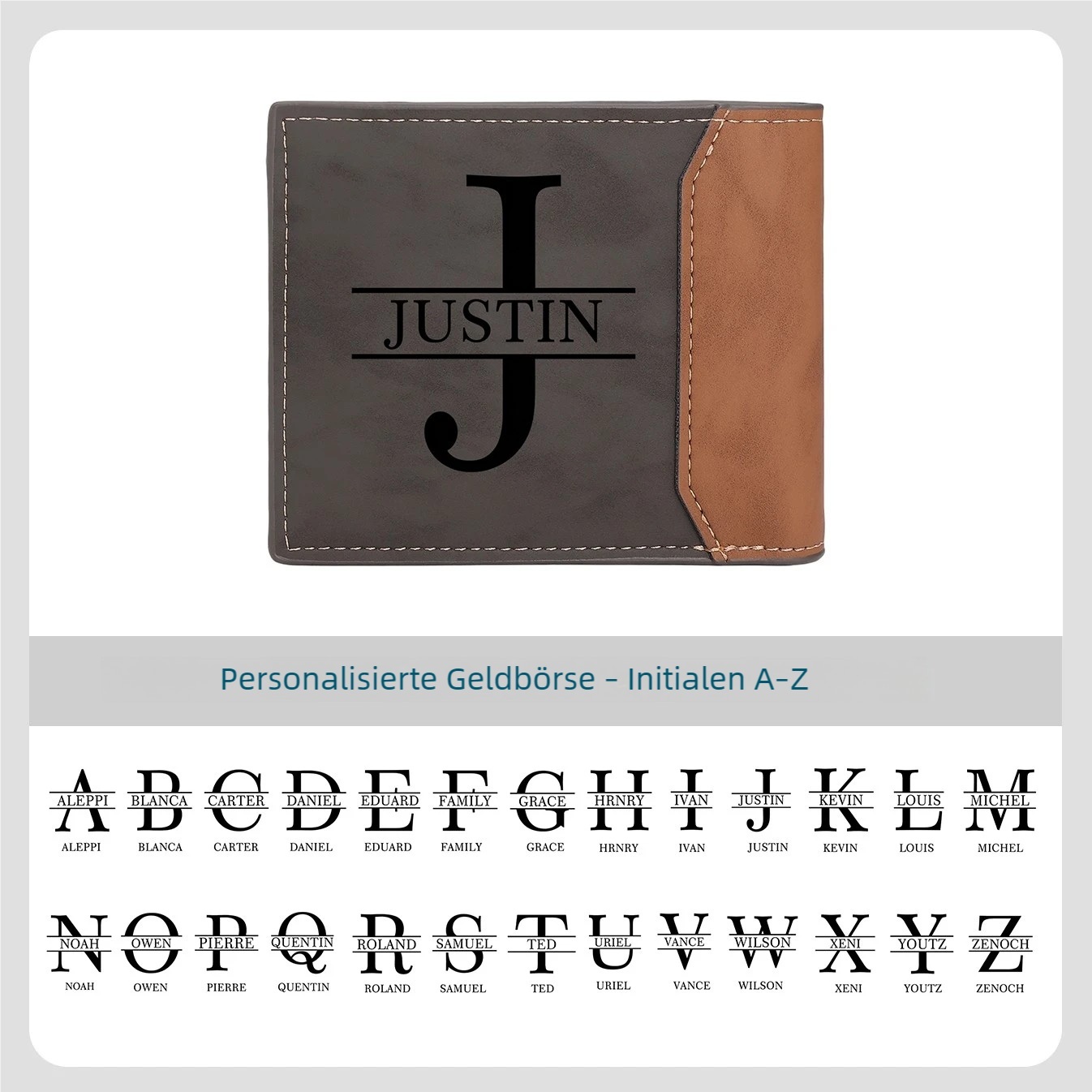 Herren Personalisierte Foto & Name & Buchstabe Grau Leder Geldbörse-Geschenk für Vater