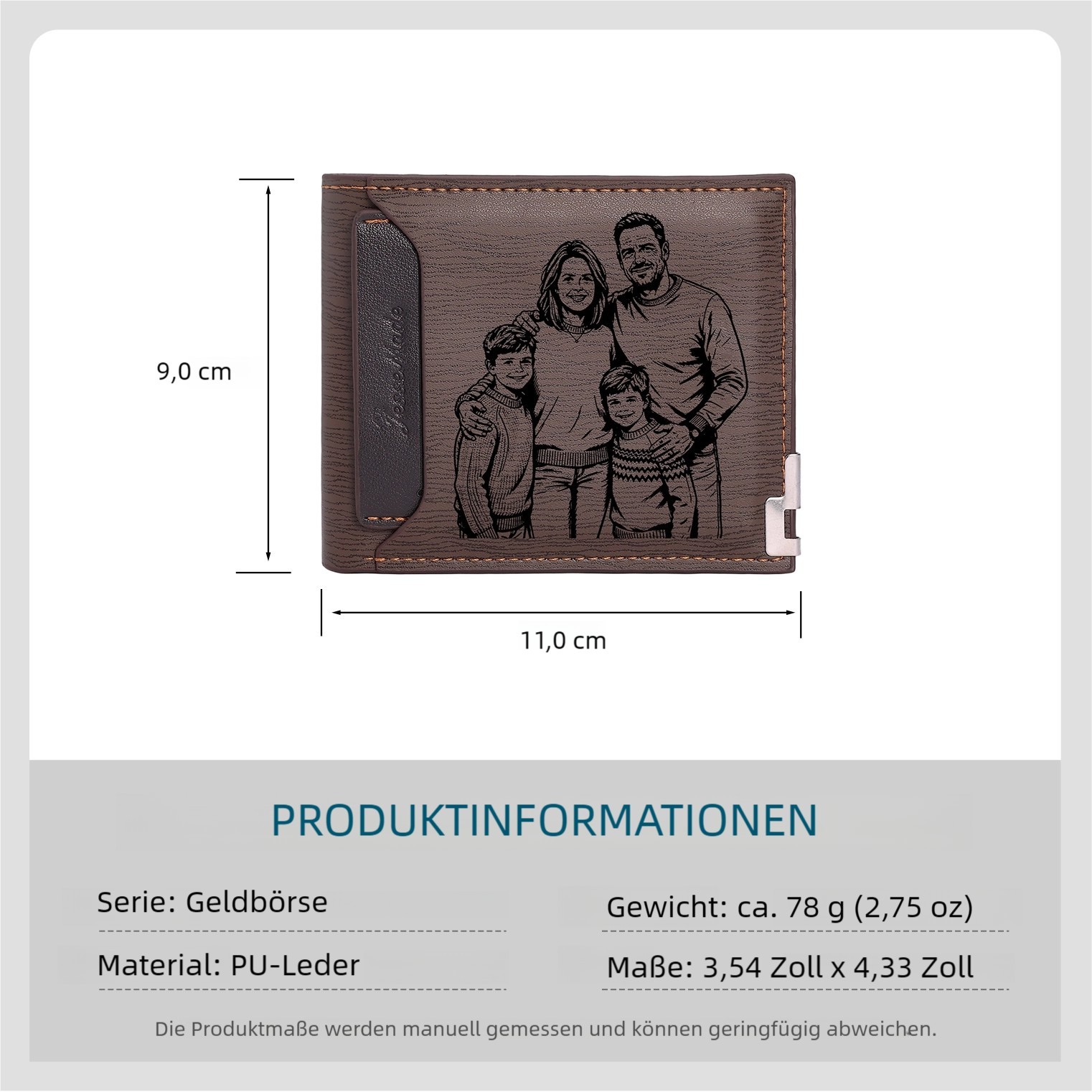Personalisierte Herren Geldbörse mit Fotogravur und Monogramm