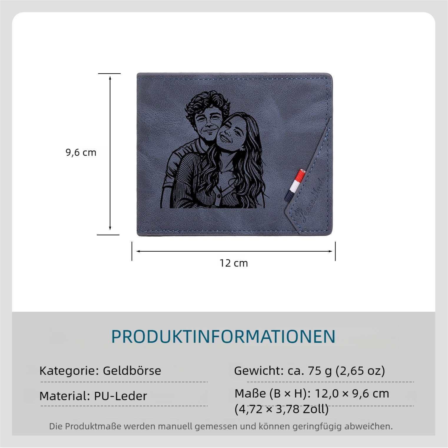 Personalisierte Herren‑Geldbörse mit Foto‑Gravur oder Monogramm Initiale