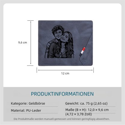 Personalisierte Herren‑Geldbörse mit Foto‑Gravur oder Monogramm Initiale