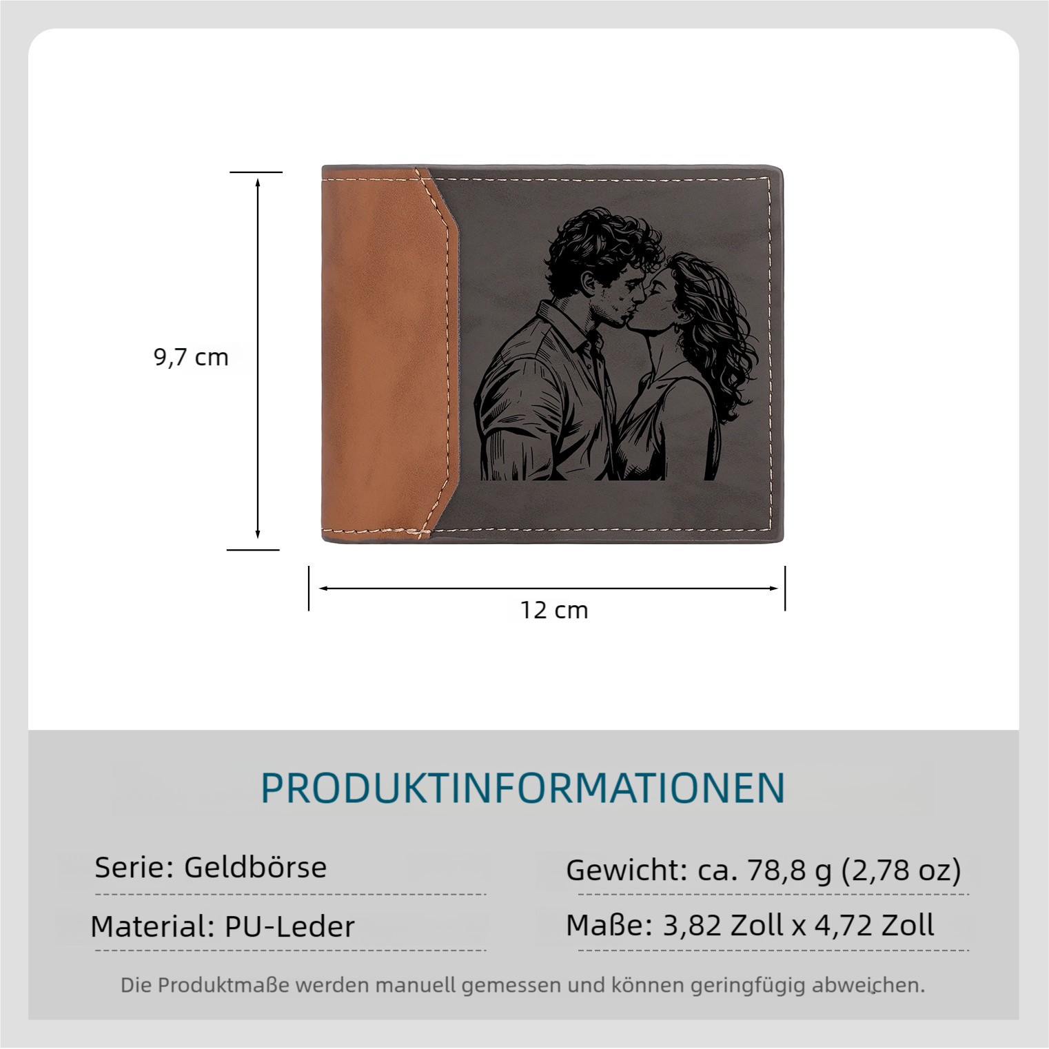 Personalisierte Herren‑Geldbörse mit Foto‑Gravur oder Monogramm zweifarbiges PU‑Leder
