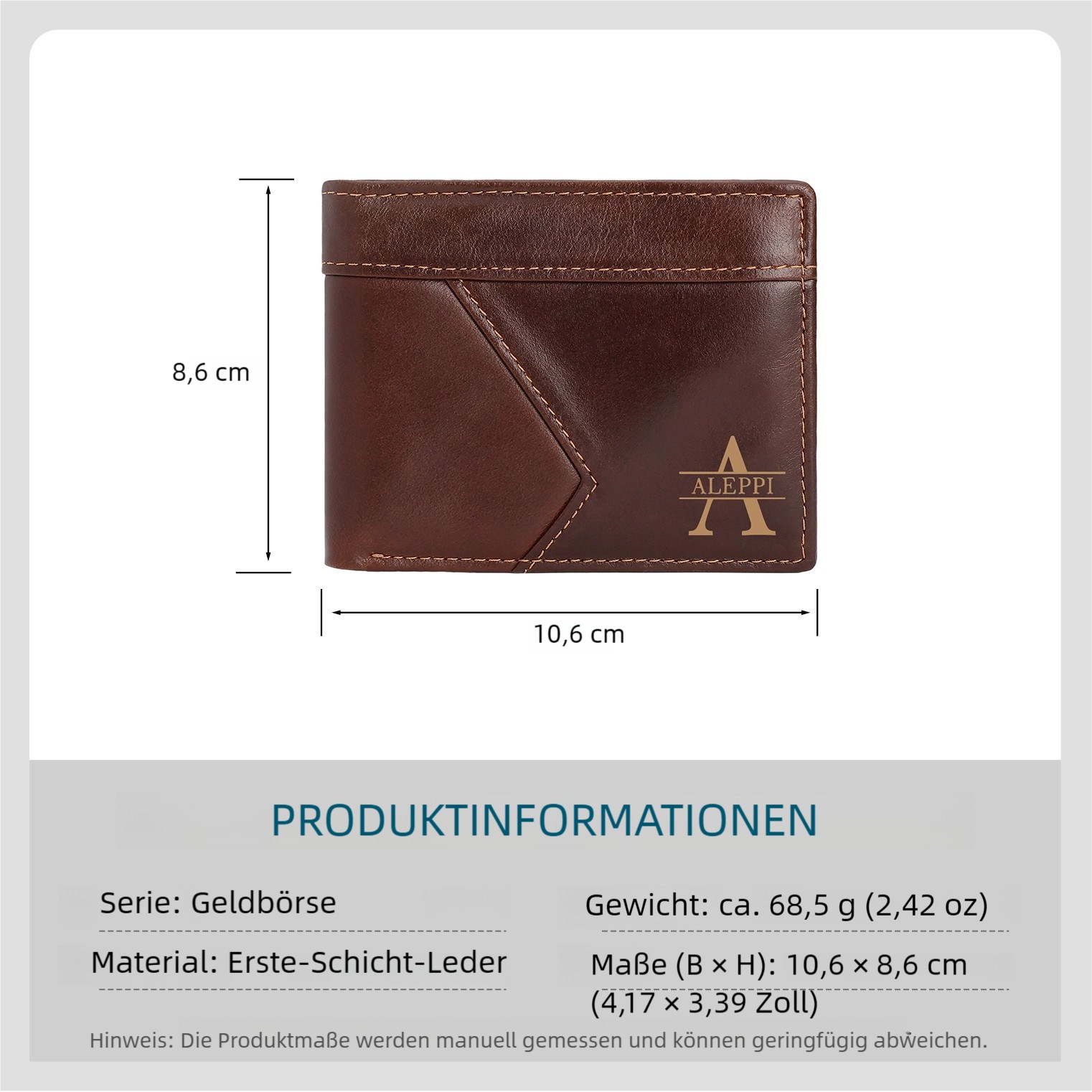 Herren Geldbeutel-Personalisierter 1 Name & Buchstabe Schwarz/ Braun Echtleder Geldbörse mit RFID-Schutz