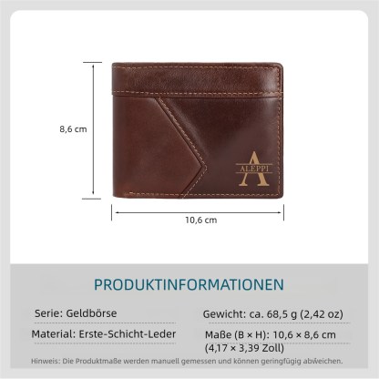 Herren Geldbeutel-Personalisierter 1 Name & Buchstabe Schwarz/ Braun Echtleder Geldbörse mit RFID-Schutz