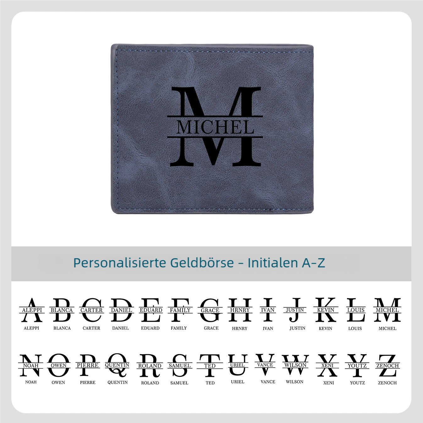 Personalisierte Herren‑Geldbörse mit Foto‑Gravur oder Monogramm Initiale