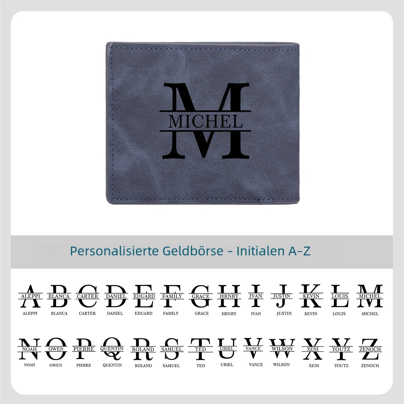 Personalisierte Herren‑Geldbörse mit Foto‑Gravur oder Monogramm Initiale