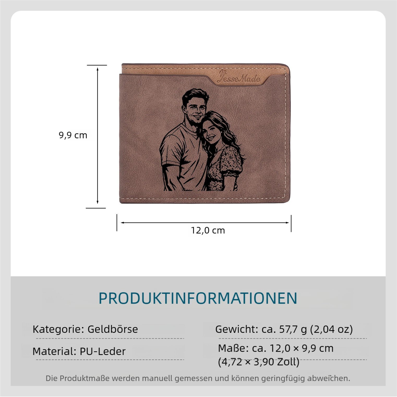 Personalisierte Herren Geldbörse mit Foto, Namen und Initiale aus Leder